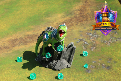 Armored War T-Rex 3D Printed Dice Tower – Fate's End Collection by Kim Bolt - Unleash Prehistoric Power!