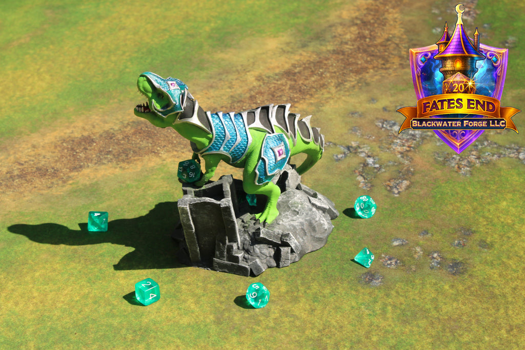 Armored War T-Rex 3D Printed Dice Tower – Fate's End Collection by Kim Bolt - Unleash Prehistoric Power!