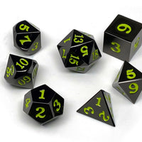 Gun Metal 7 Piece Dice Set - Signature Font - Lime