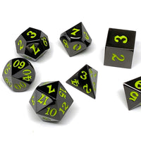 Gun Metal 7 Piece Dice Set - Signature Font - Lime