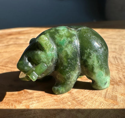 Bear Special with Jade Fish — 1.25" Canadian Jade Figurine