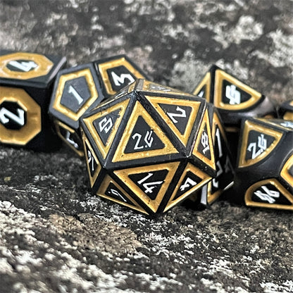 Cleric's Shadow Domain Black & Gold Metal Dice Set – 7-Piece Polyhedral RPG Dice