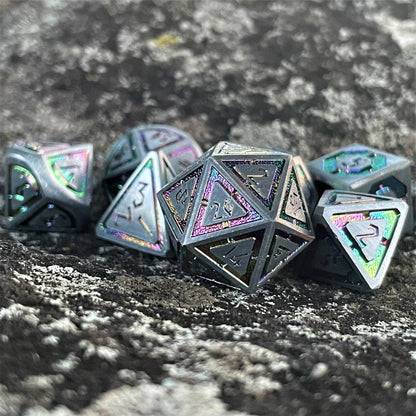 Cleric's Domain Silver Iridescent Metal Dice Set – 7-Piece Polyhedral RPG Dice