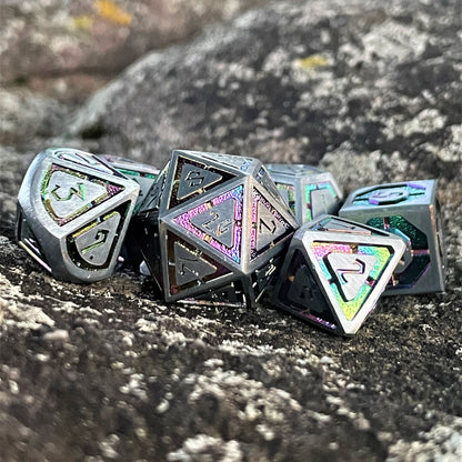 Cleric's Domain Silver Iridescent Metal Dice Set – 7-Piece Polyhedral RPG Dice