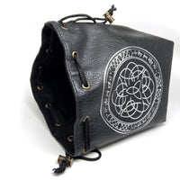 Black Leather Lite Elven Runes Design Self-Standing Large Dice Bag