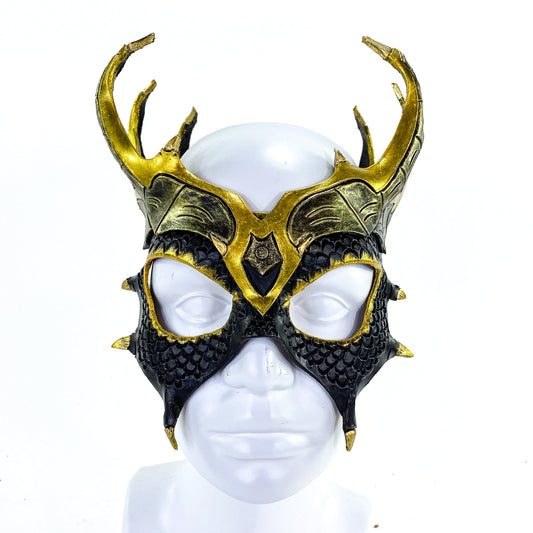 Dragon Crown Eye Mask - Handmade Genuine Leather - Masquerade, Halloween or Cosplay Costume