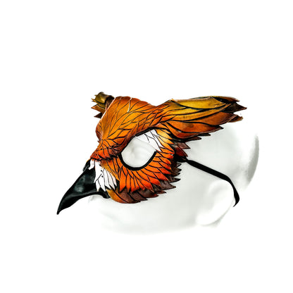 Layered Horned Owl Handmade Genuine Leather Mask In Sienna Shades