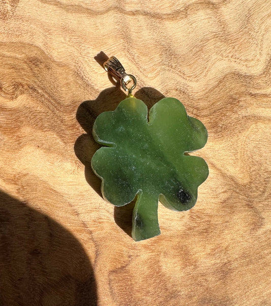 Vintage Jade 4 Leaf Clover Pendant — 1970s Canadian Nephrite (25mm)