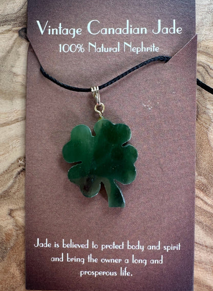 Vintage Jade 4 Leaf Clover Pendant — 1970s Canadian Nephrite (25mm)