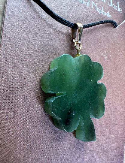 Vintage Jade 4 Leaf Clover Pendant — 1970s Canadian Nephrite (25mm)