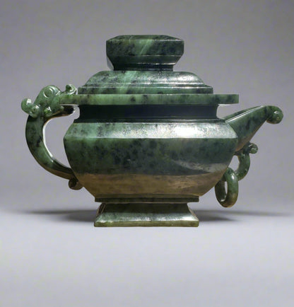 Canadian River Jade Teapot — 6.75" Hand-Carved