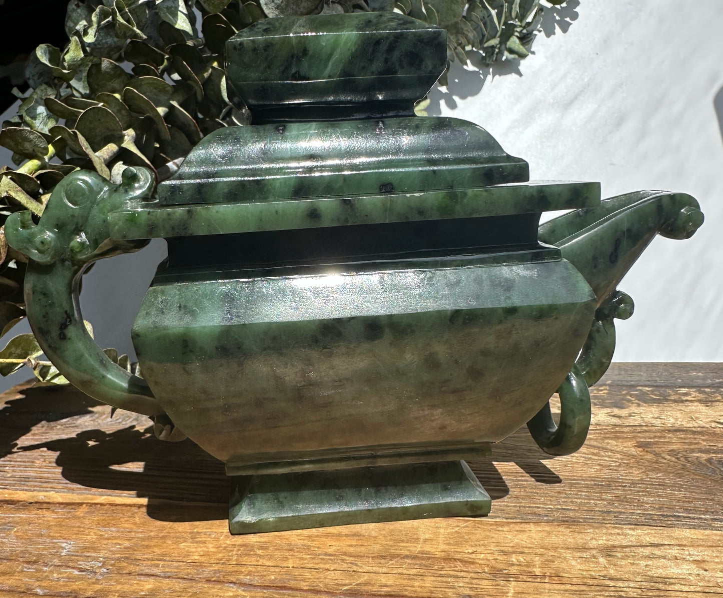 Canadian River Jade Teapot — 6.75" Hand-Carved