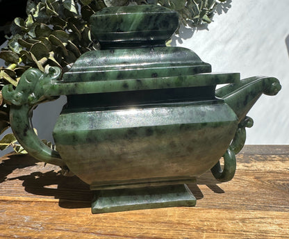 Canadian River Jade Teapot — 6.75" Hand-Carved