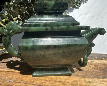 Canadian River Jade Teapot — 6.75" Hand-Carved