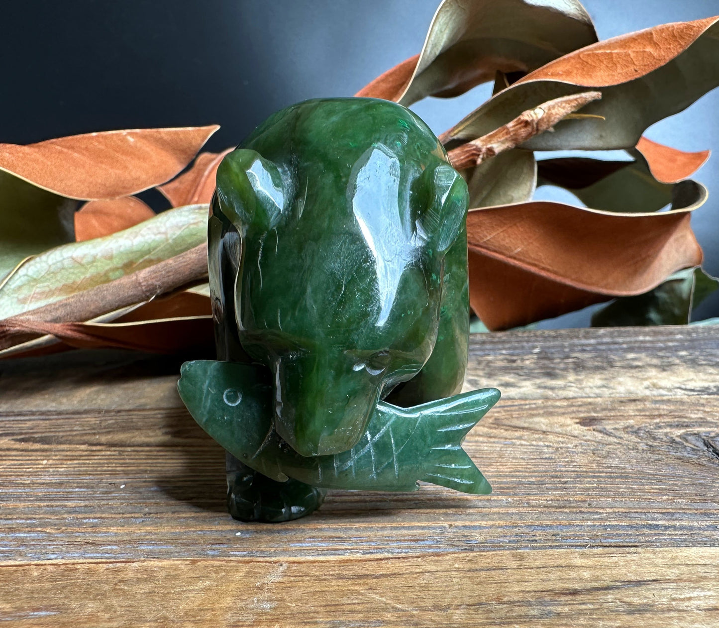 Bear Special with Jade Fish — 4" Canadian Jade Figurine