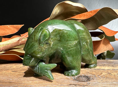 Bear Special with Jade Fish — 4" Canadian Jade Figurine