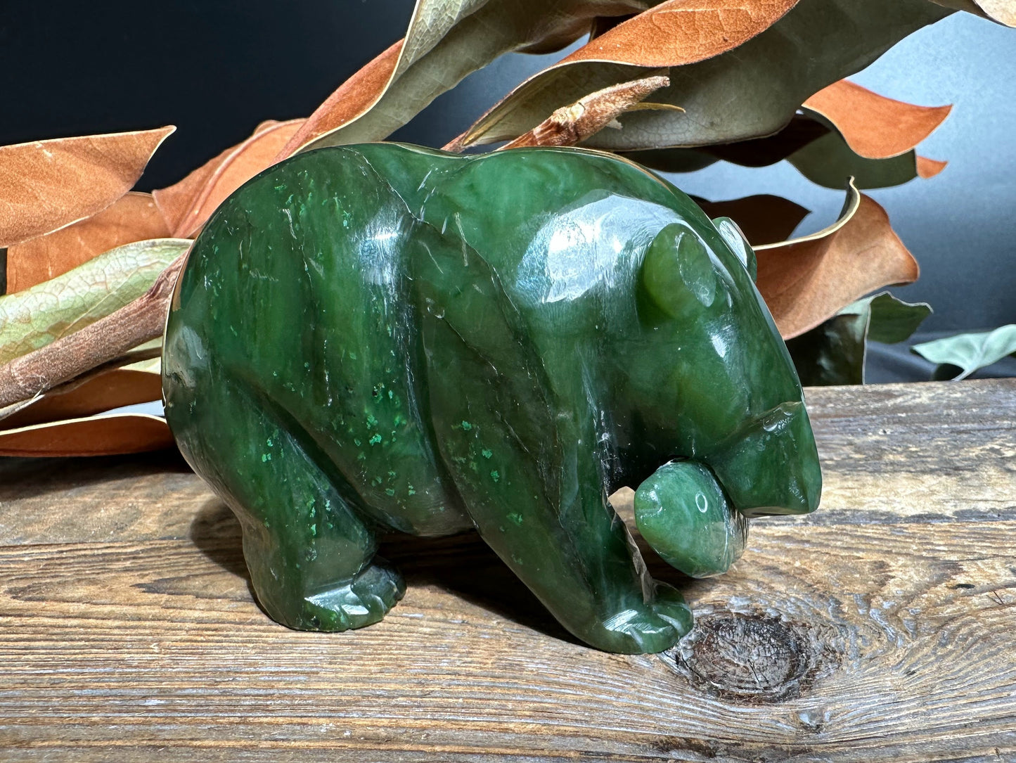 Bear Special with Jade Fish — 4" Canadian Jade Figurine