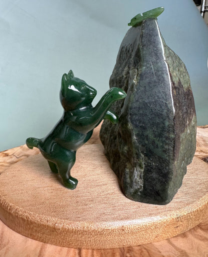 Cat Pawing at Jade Butterfly — Canadian Jade Figurine
