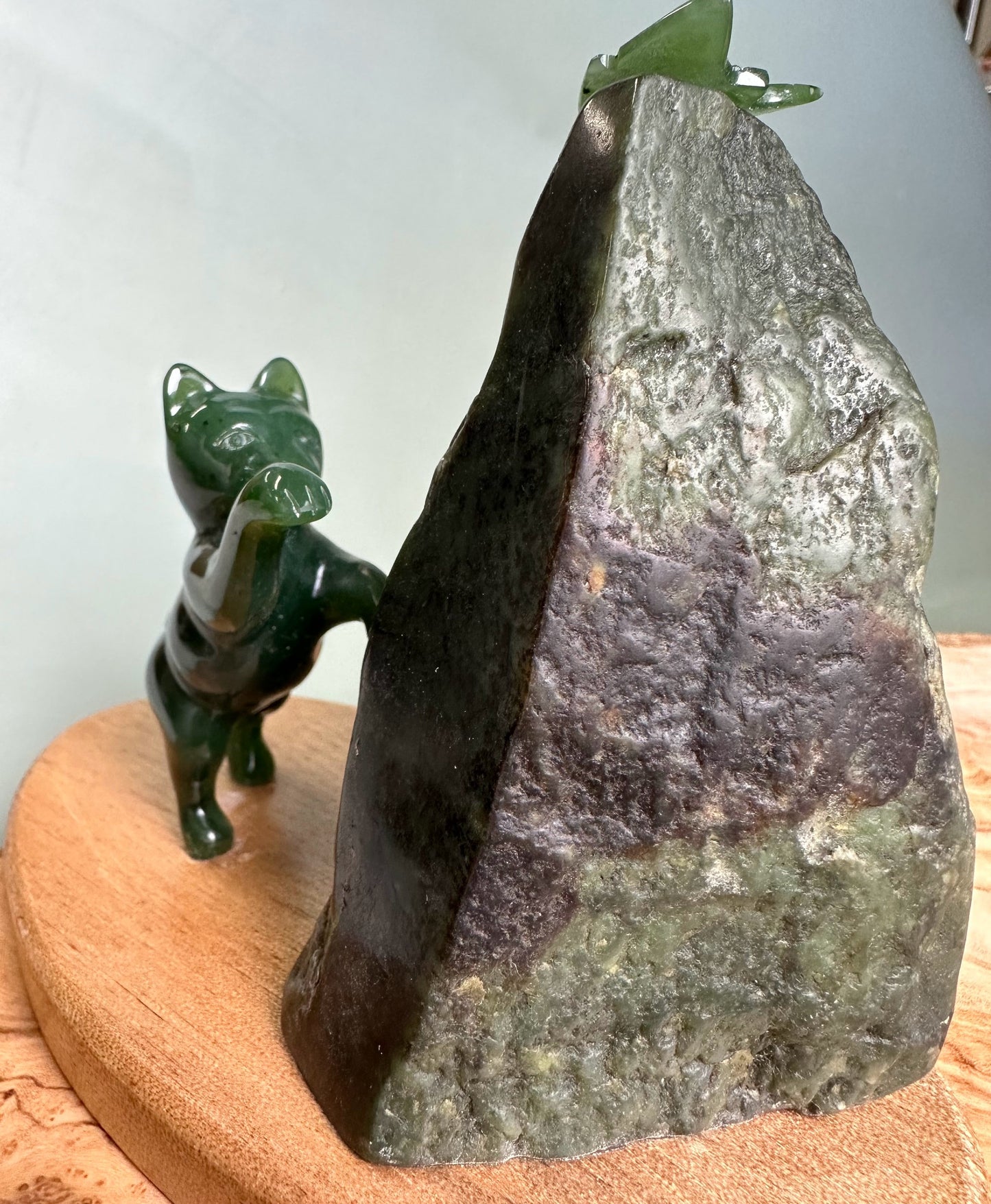 Cat Pawing at Jade Butterfly — Canadian Jade Figurine