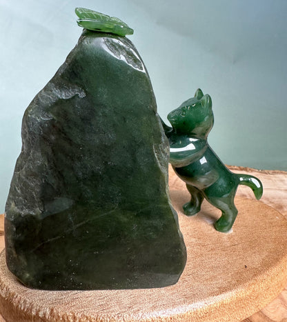 Cat Pawing at Jade Butterfly — Canadian Jade Figurine