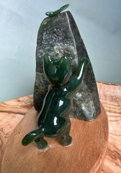 Cat Pawing at Jade Butterfly — Canadian Jade Figurine