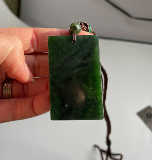 Jade Pendant — Dark Green Rectangle, Canadian Nephrite
