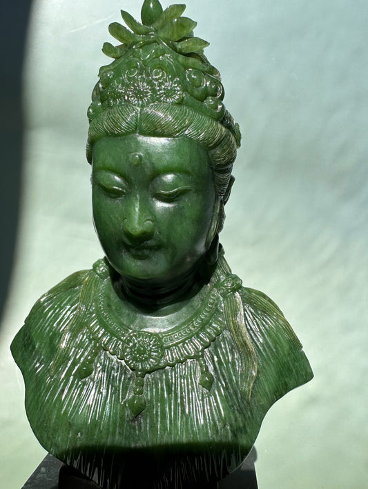 Guanyin Statue — 5" A Grade Canadian Nephrite Jade