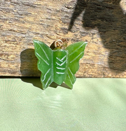 Vintage Jade Butterfly Pendant/Charm — 1970s Canadian Jade (20mm)