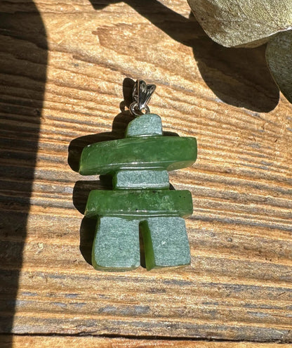 Inukshuk Pendant — 25mm Canadian Jade on Stainless Steel Bail