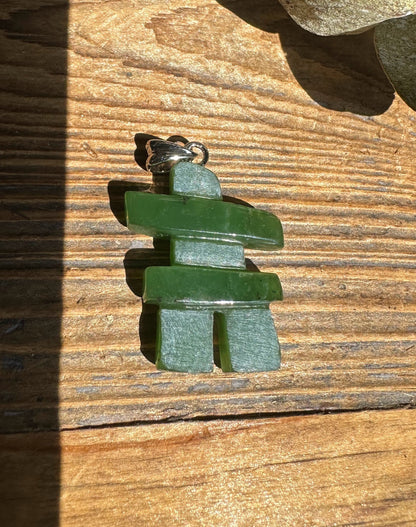 Inukshuk Pendant — 25mm Canadian Jade on Stainless Steel Bail