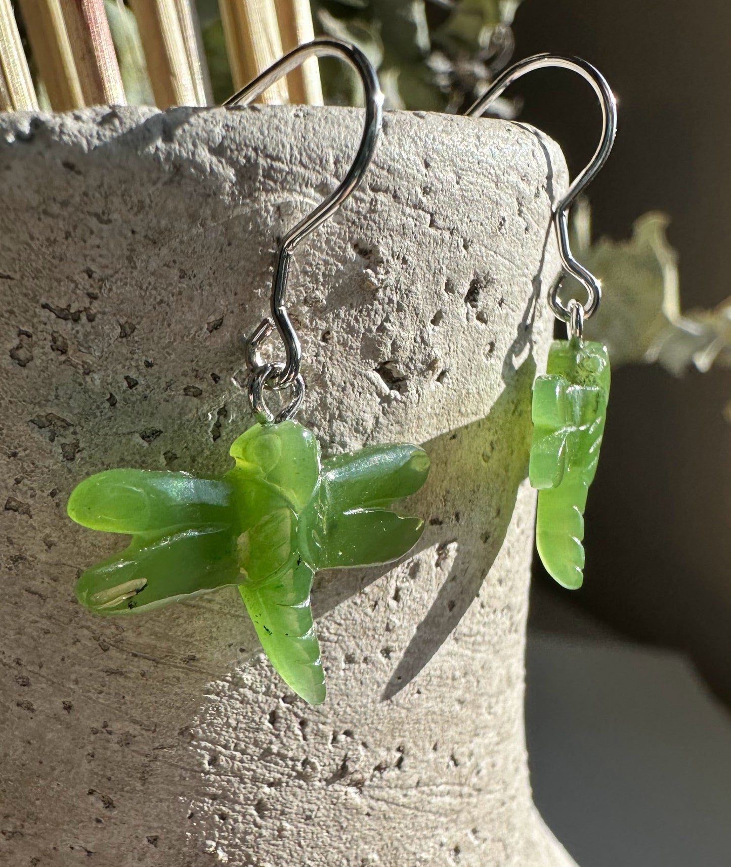 Jade Dragonfly Earrings — Canadian Nephrite Jade on Sterling Silver (0360)