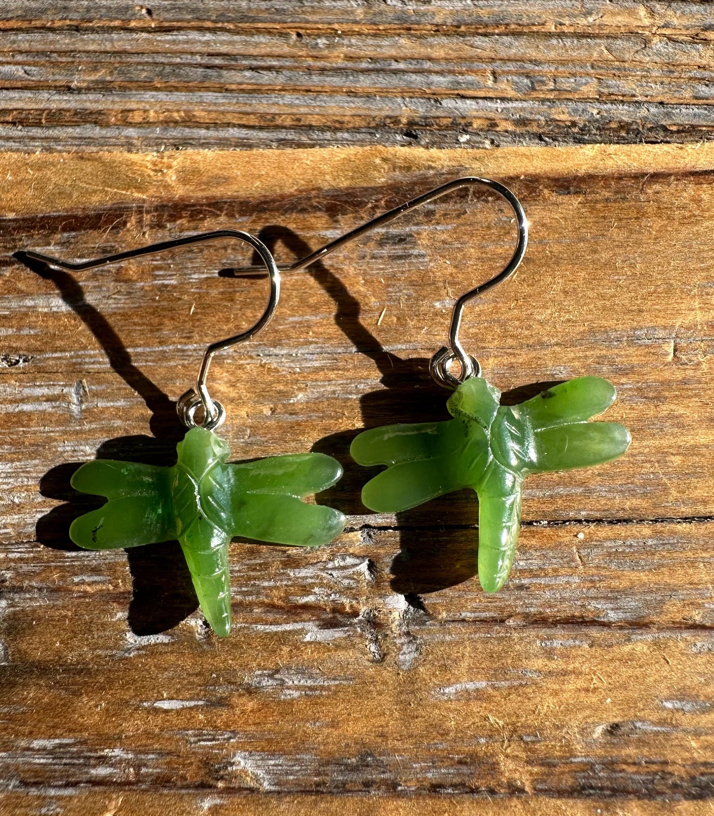 Jade Dragonfly Earrings — Canadian Nephrite Jade on Sterling Silver (0360)