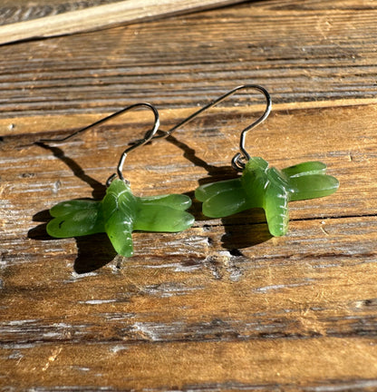 Jade Dragonfly Earrings — Canadian Nephrite Jade on Sterling Silver (0360)