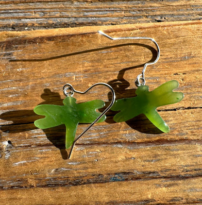 Jade Dragonfly Earrings — Canadian Nephrite Jade on Sterling Silver (0360)