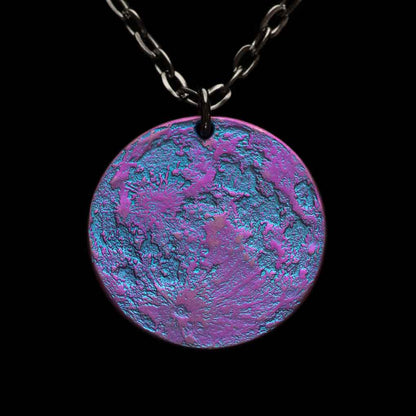 Blue and Purple Moon Necklace - 1" Anodized Niobium Pendant on 30" Chain