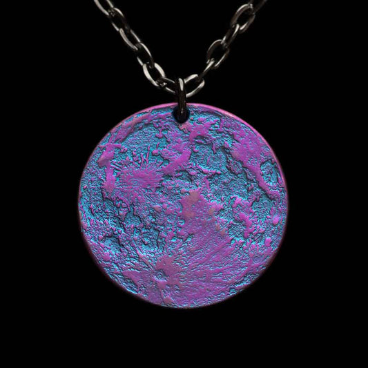 Blue and Purple Moon Necklace - 1" Anodized Niobium Pendant on 30" Chain