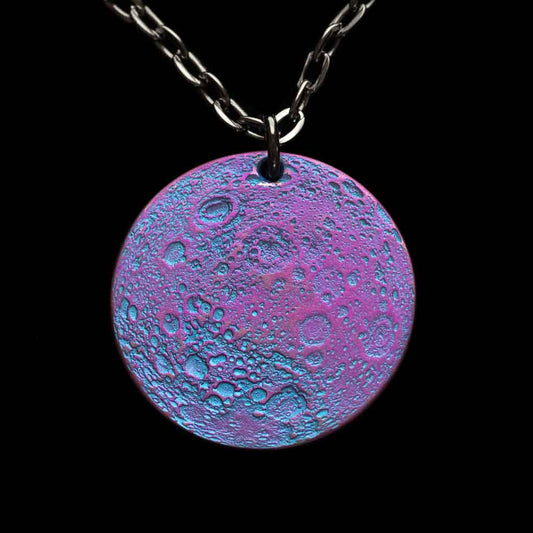 Blue and Purple Moon Necklace - 1" Anodized Niobium Pendant on 30" Chain