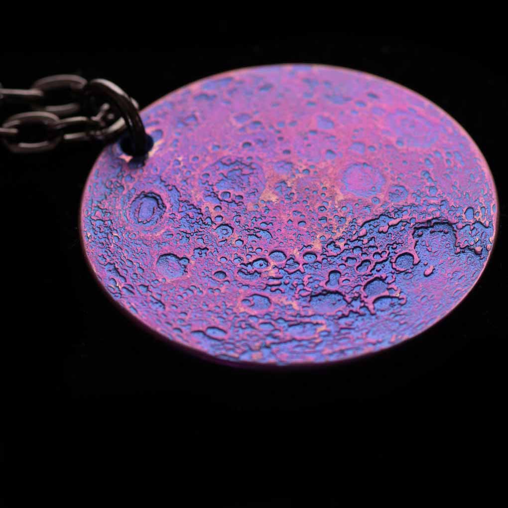 Blue and Purple Moon Necklace - 1" Anodized Niobium Pendant on 30" Chain