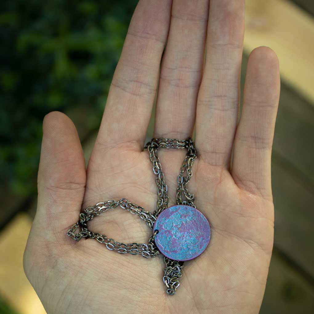 Blue and Purple Moon Necklace - 1" Anodized Niobium Pendant on 30" Chain