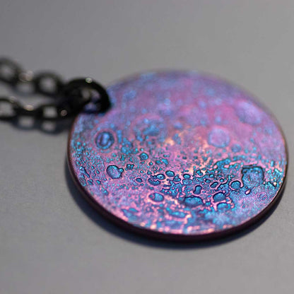 Blue and Purple Moon Necklace - 1" Anodized Niobium Pendant on 30" Chain