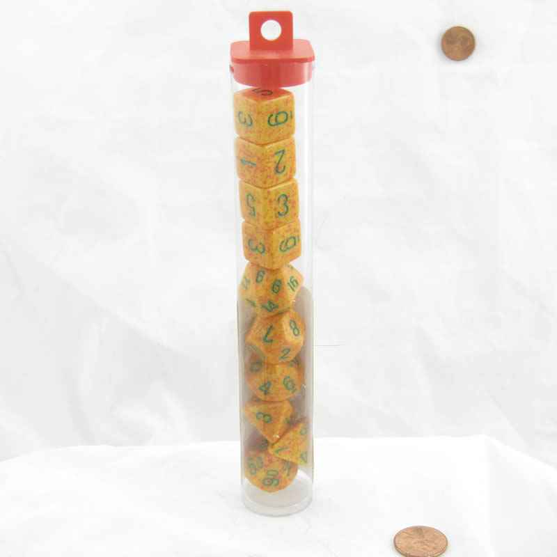 KOP09999 Lotus Elemental Dice with Green Numbers 16mm (5/8in) Set of 10