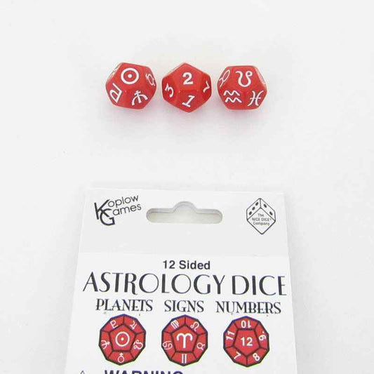 KOP19073 Red Astrology Dice Planets and Signs and Numbers Pack of 3