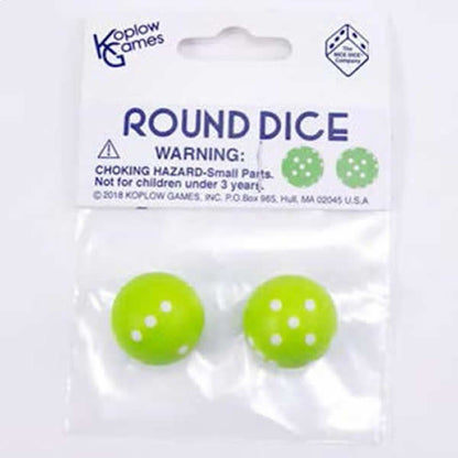 Green Round Dice with White Pips - D6 22mm Spherical Dice (Pack of 2) | Koplow Games