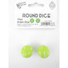 KOP19368 Green Round Dice with White Pips D6 22mm (7/8in) Pack of 2