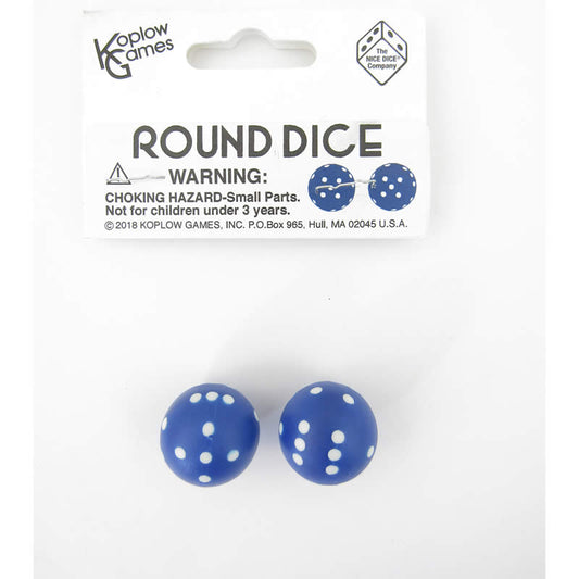 Navy Round Dice with White Pips - D6 22mm Spherical Dice (Pack of 2) | Koplow Games