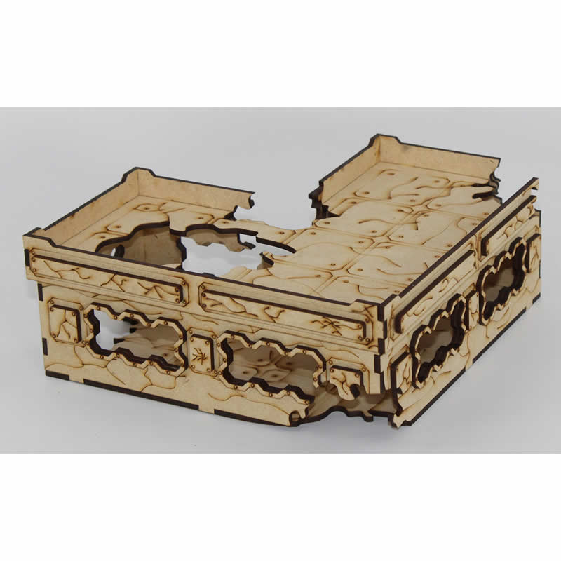 LCW1425 L-Shaped 8 Inch Ruined Blockhouse Building 28mm Scale Miniature Terrain