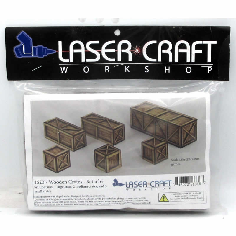 LCW1620 Wooden Assorted Crates Set Of 6 28mm Scale Miniature Terrain