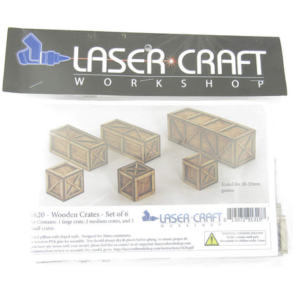LCW1620 Wooden Assorted Crates Set Of 6 28mm Scale Miniature Terrain