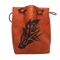 Brown Leather Lite Wolf Design Self-Standing Large Dice Bag