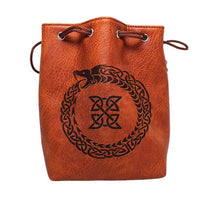 Brown Leather Lite Ouroboros Design Self-Standing Large Dice Bag